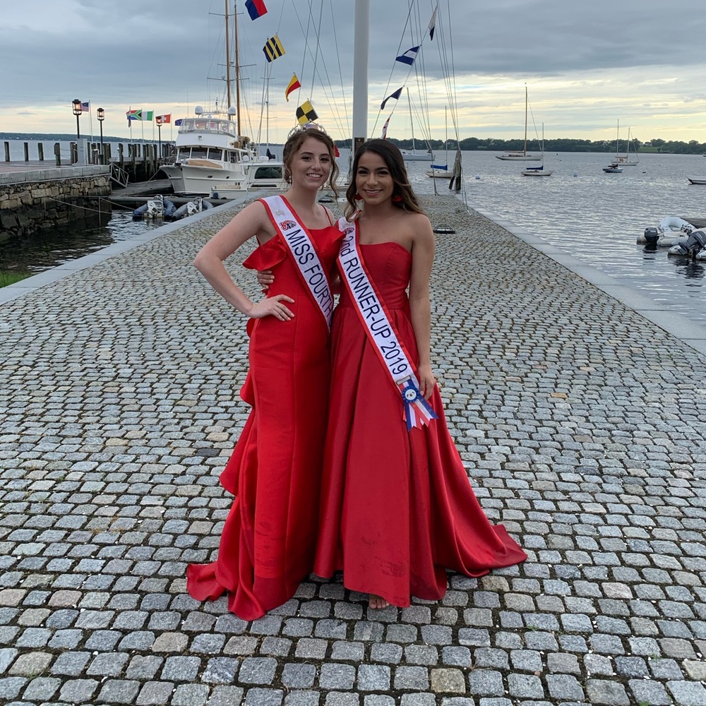 Strapless red dress